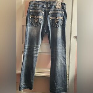 MEN’S ROCK REVIVAL DENIM JEANS, RAIN STRAIGHT SIZE 38 STYLE RP9679J